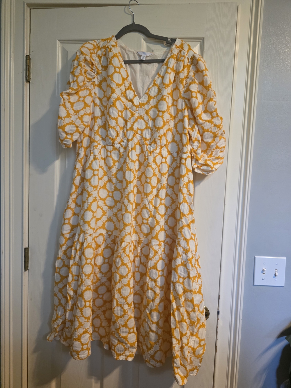 Time and Tru Yellow & White Floral-Print Midi Dress